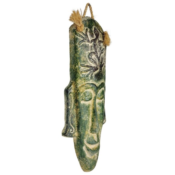 Vintage Clay Indonesian Tree Mask Tribal Green Frog Hanging Heavy - Picture 5 of 7